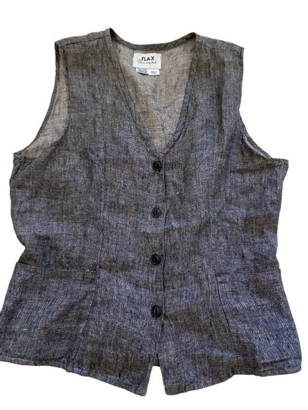 Flax 100% Linen Gray/brown Button Front Vest size M